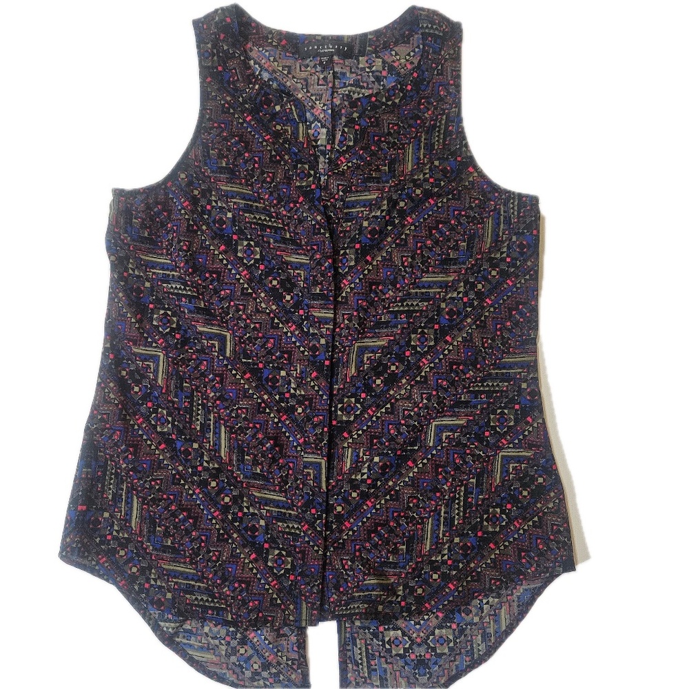 Sanctuary Tank Top‎ Womens Small Multicolor Geometric V Neck Tunic Sleeveless